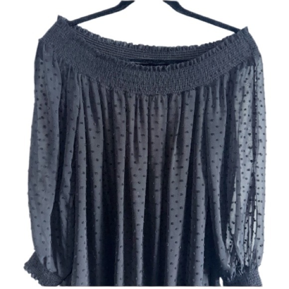 Mahina Dress Black Swiss Dot Off Shoulder Mini Sz Small D15186DIZ Beach Summer - Picture 3 of 8